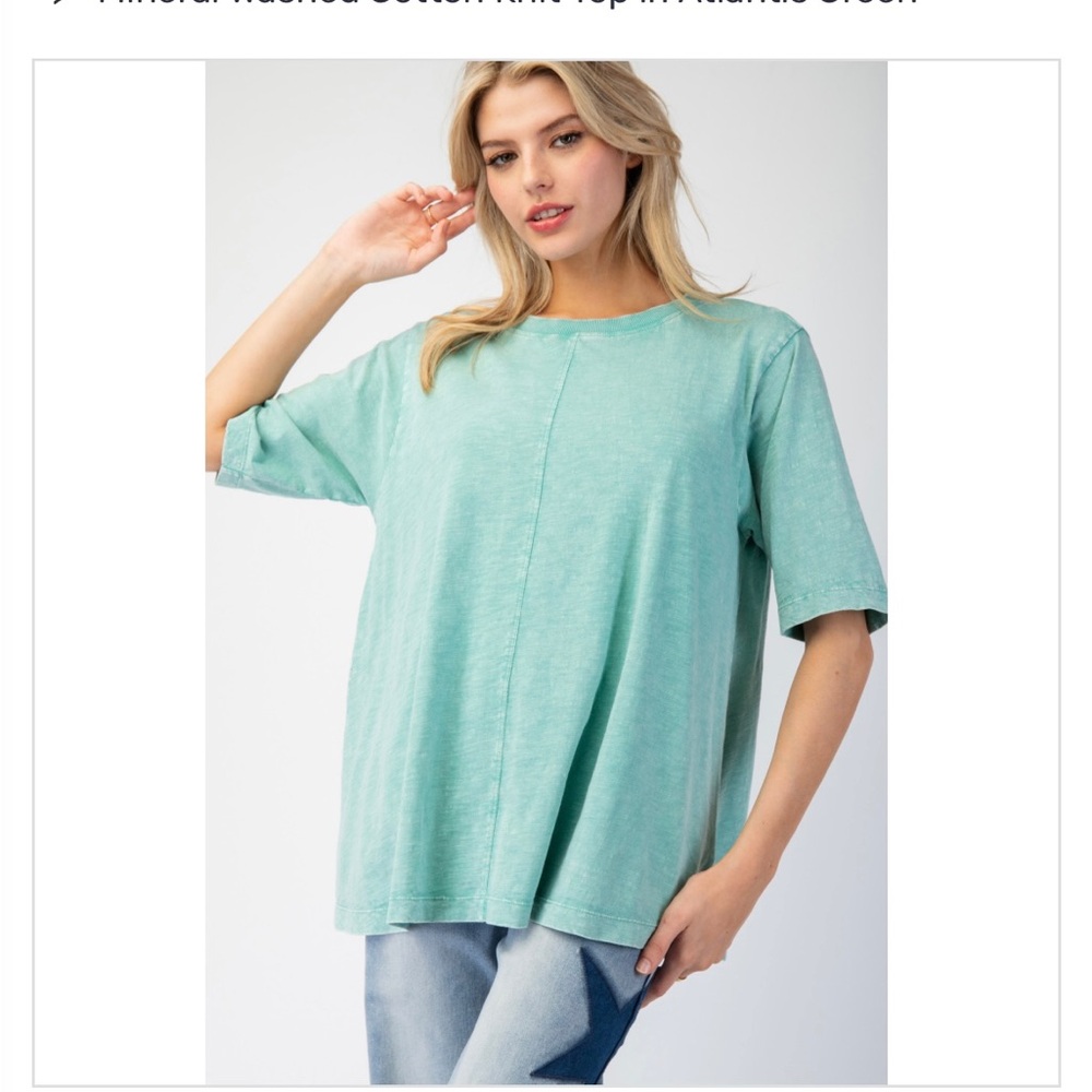 Easel Atlantis Green Boxy Oversized Short Sleeve T-Shirt
